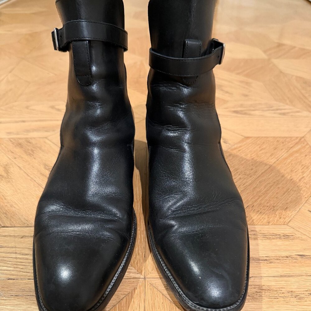 Saint Laurent Wyatt Jodphur Black Leather Strappy Wester Boots SZ 42